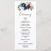 Waterverf Burgundy Navy Flowers Wedding Program Programma (Voorkant)