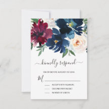 Waterverf Burgundy Navy Flowers Wedding