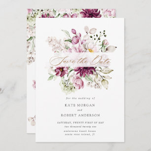 waterverf burgundy peonies floral save the date