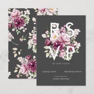 waterverf burgundy peonies rsvp card kaartje