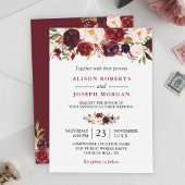 Waterverf Burgundy Red Floral Rustic Boho Wedding Kaart