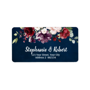 Waterverf Burgundy Red Navy Floral Etiket
