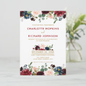 Waterverf Burgundy Red Navy Floral Rustic Boho Kaart (Staand voorkant)