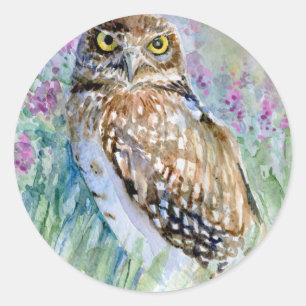 Waterverf Burrowing owl Ronde Sticker