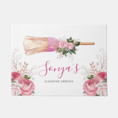 Waterverf Business Cleaning Service Roze bezem Deurmat (Voorkant)