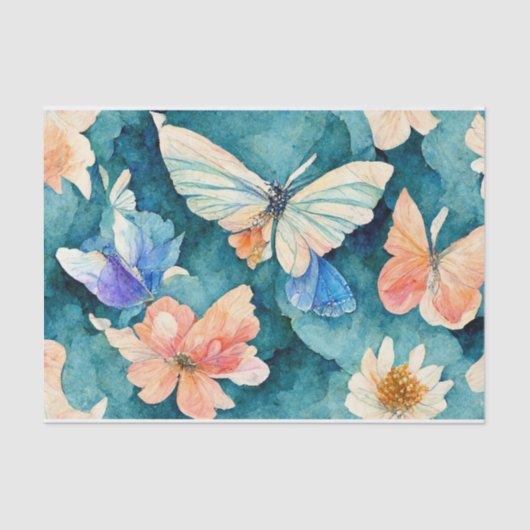 Waterverf Butterflies en Flowers Tissuepapier (Voorkant)