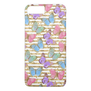 Waterverf Butterflies Gold Glitter iPhone 8 Plus / 7 Plus Hoesje