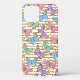 Waterverf Butterflies Gold Glitter iPhone 12 Hoesje