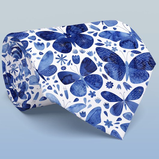 Waterverf Butterfly Blue Stropdas
