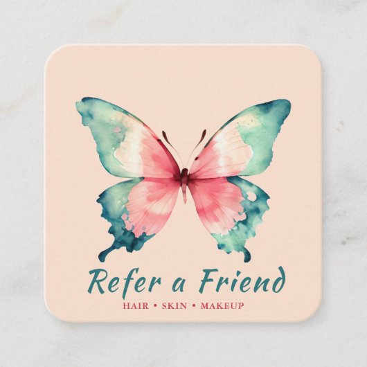 Waterverf Butterfly Elegant Blush Pink Salon Aanbevelingskaartje (Voorkant)