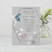 Waterverf Butterfly en Flower Geometric Wedding Kaart (Staand voorkant)