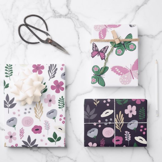 Waterverf Butterfly Garden Pattern Inpakpapier Vel (Voorkant)