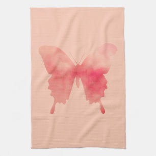 Waterverf Butterfly - Koraal en Perzik Theedoek