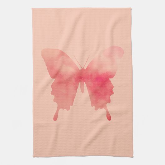 Waterverf Butterfly - Koraal en Perzik Theedoek (Verticaal)