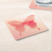 Waterverf Butterfly - Koraal en Perzik Vierkante Kartonnen Onderzetter (Schuin)
