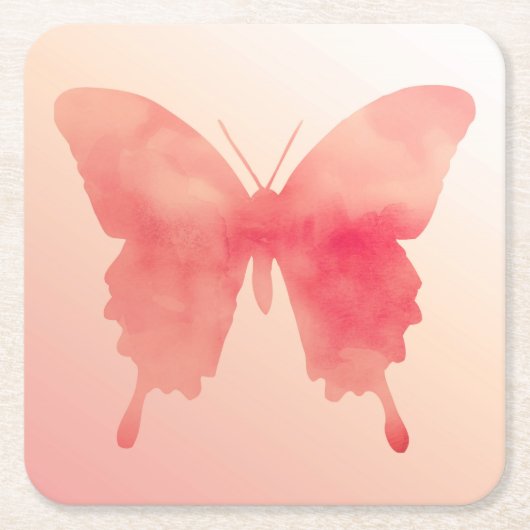 Waterverf Butterfly - Koraal en Perzik Vierkante Kartonnen Onderzetter (Voorkant)
