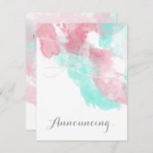 Waterverf Butterfly Minted Blush Wedding Aankondiging (Voorkant / Achterkant)