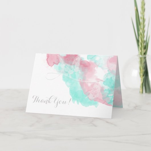 Waterverf Butterfly Minted Blush Wedding Bedankkaart (Voorkant)