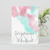 Waterverf Butterfly Minted Blush Wedding Kaart (Staand voorkant)