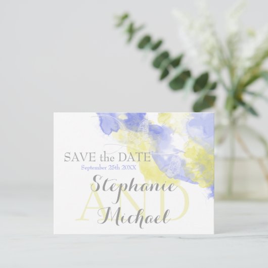 Waterverf Butterfly Periwinkle Lemon SavetheDate Aankondigingskaart (Staand voorkant)