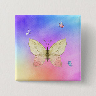 Waterverf Butterfly Vierkante Button 5,1 Cm