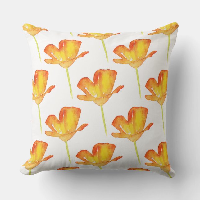Waterverf CA Poppy Pattern Buitenkussen (Voorkant)