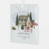 Waterverf Cabin | Eerste Kerstdag Nieuw startpunt Glas Ornament (Voorkant links)