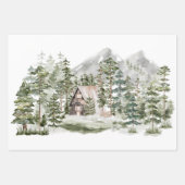 Waterverf Cabin in het groene dennenbos Inpakpapier Vel (Voorkant 2)