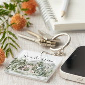 Waterverf Cabin in het groene dennenbos Sleutelhanger (Voorkant Rechts)