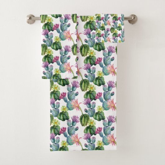 Waterverf Cacti Art Pattern Bad Handdoek (Insitu)