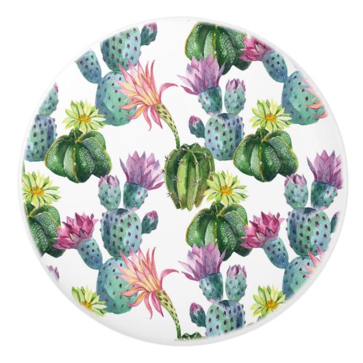 Waterverf Cacti Art Pattern Keramische Knop (Voorkant)