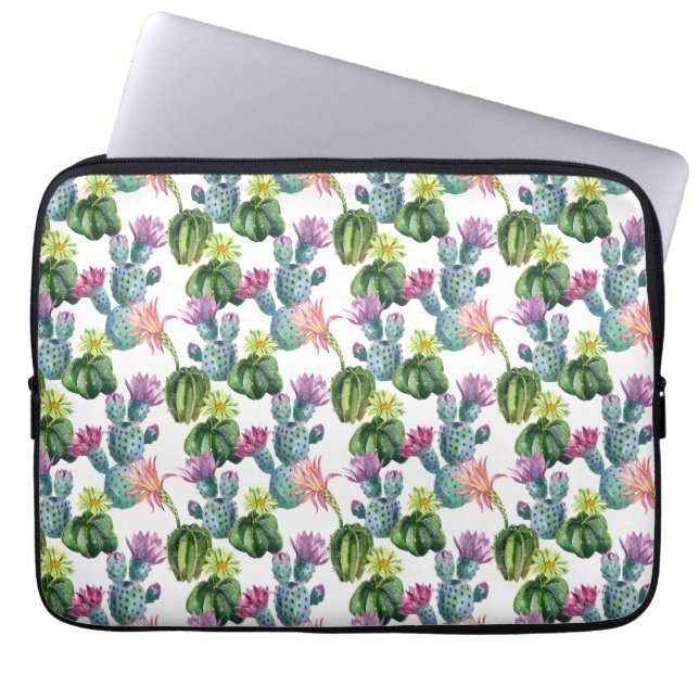Waterverf Cacti Art Pattern Laptop Sleeve (Voorkant)