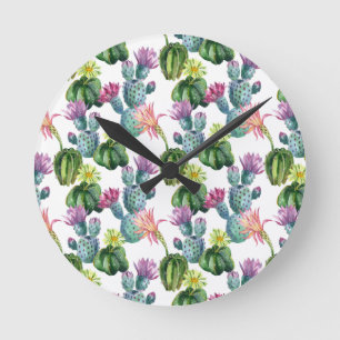 Waterverf Cacti Art Pattern Ronde Klok