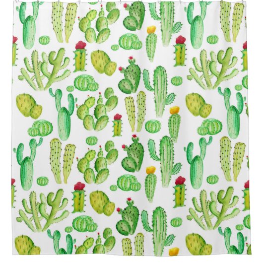 Waterverf Cacti Shower Curtain Douchegordijn (Voorkant)