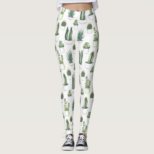 Waterverf Cacti & Succulent Leggings (Voorkant)
