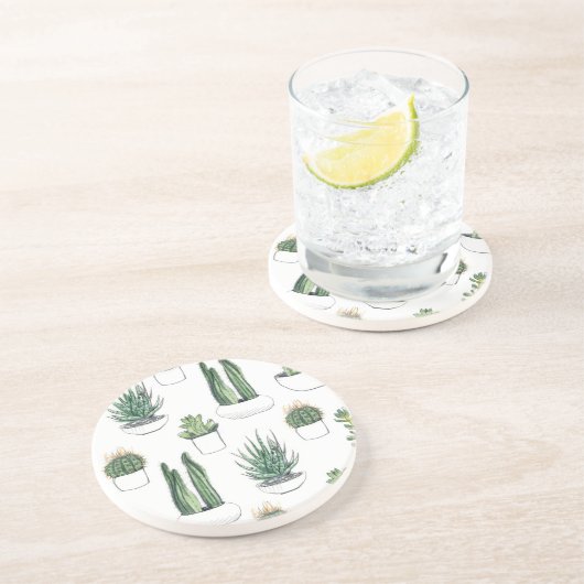 Waterverf Cacti & Succulent Zandsteen Onderzetter (Zijkant)