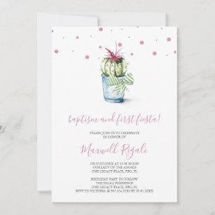 Waterverf Cactus Baptisme and First Birthday Notitiekaartje