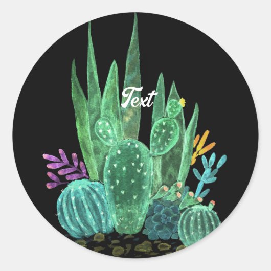 Waterverf, cactus, bloemen, grote klok ronde sticker (Voorkant)