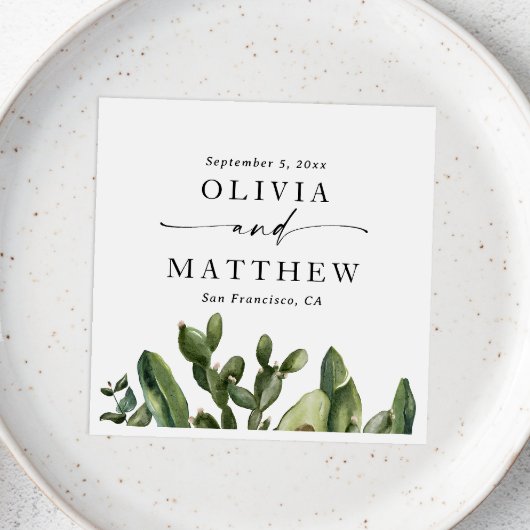 Waterverf Cactus Bruiloft | Boho Groene Script Servet