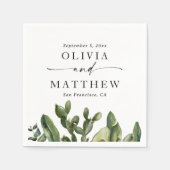 Waterverf Cactus Bruiloft | Boho Groene Script Servet (Voorkant)