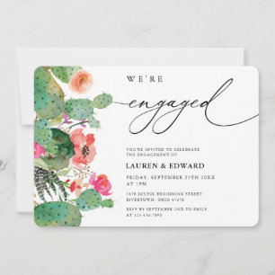 Waterverf Cactus Calligraphy Engagement Party Kaart