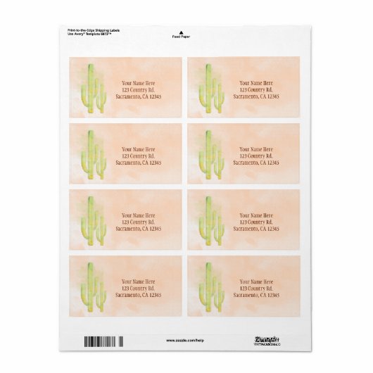 Waterverf cactus eenvoudig zuidwestelijke gunst etiket (Full Sheet)