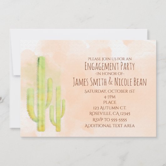 Waterverf Cactus Eenvoudige Zuidwestelijke Uitnodi Kaart (Voorkant)