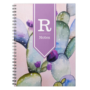 Waterverf Cactus en bloesems   Gepersonaliseerd Notitieboek