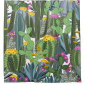 Waterverf Cactus en Cactus Flowers Douchegordijn (Voorkant)