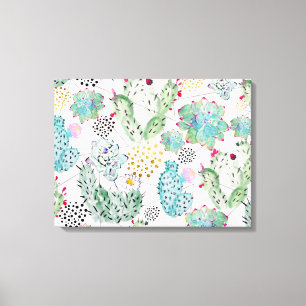 waterverf-cactus en driehoekspatroon canvas afdruk