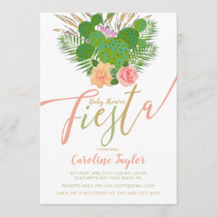 Waterverf Cactus Fiesta Baby shower Bloemen Kaart