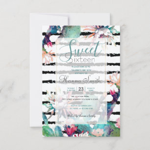 Waterverf Cactus Floral Black Stripes Kaart