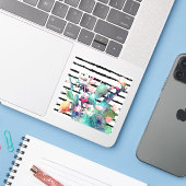Waterverf Cactus Floral Black Stripes Sticker (Laptop met iPhone)