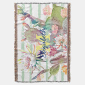 Waterverf Cactus Floral Stripes Design Deken (Voorkant Verticaal)